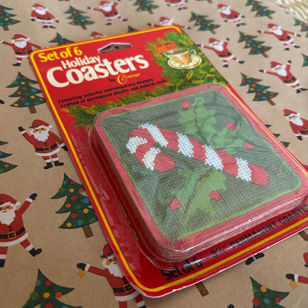 80's Christmas Holiday Coasters - 6 - NEW - Christmas Drinks Cart - Hostess Gift